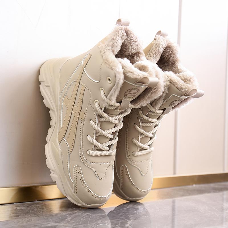 Fashion High-top Women's Snow Boots Plush Warm Cotton Shoes Ladies Anti-slip Winter Outdoor Walking Traveling Shoes Waterproof