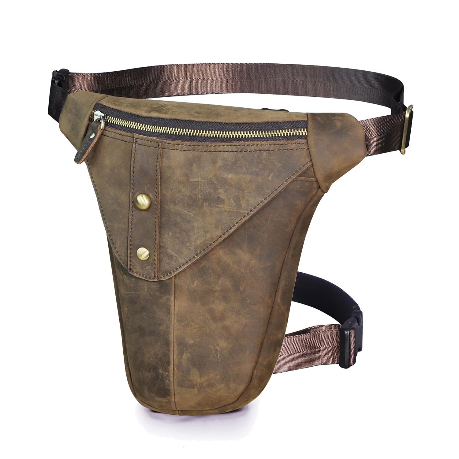 

Кожаная мужская винтажная многофункциональная сумка-мессенджер Crazy Horse на одно плечо, дизайнерский дорожный пояс, поясная сумка, сумка на ногу темно-коричневого