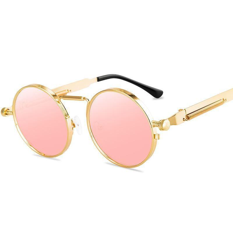 New Round-frame Sunglasses With Metallic Trend Spring Temple Arms And Colorful Ladies' Retro Sunglasses 8478