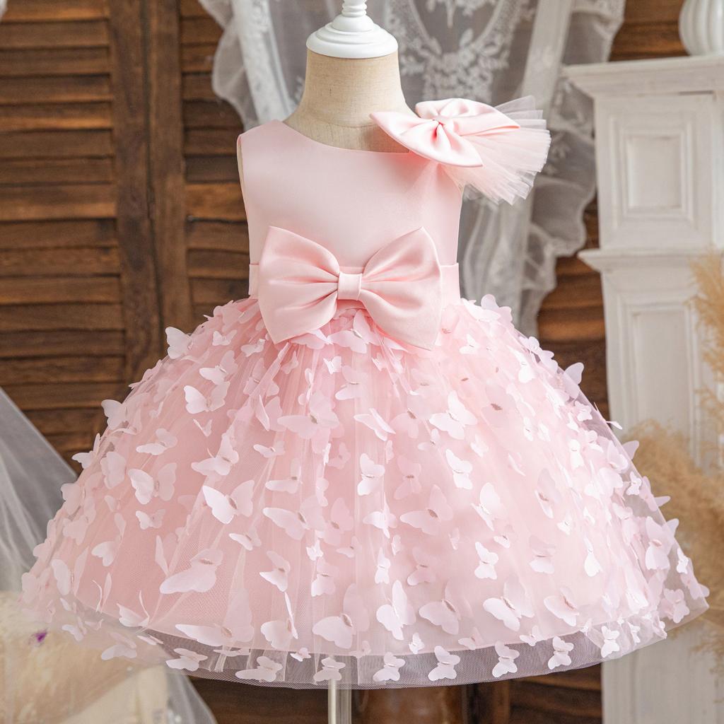 Mädchen Mode Kleid 2025 Sommer Kinder Mädchen Prinzessin Kleid Mesh Kleid Pompadour Kleid Geburtstag Erstes Geburtstagskleid