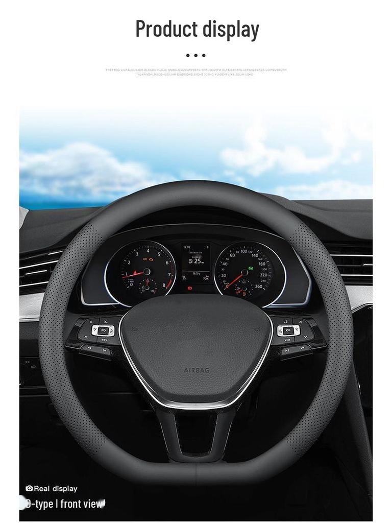 Universal Nappa Leather Steering Wheel Cover - Breathable, Perforated, Sweat-Absorbent, Four Seasons Protection.