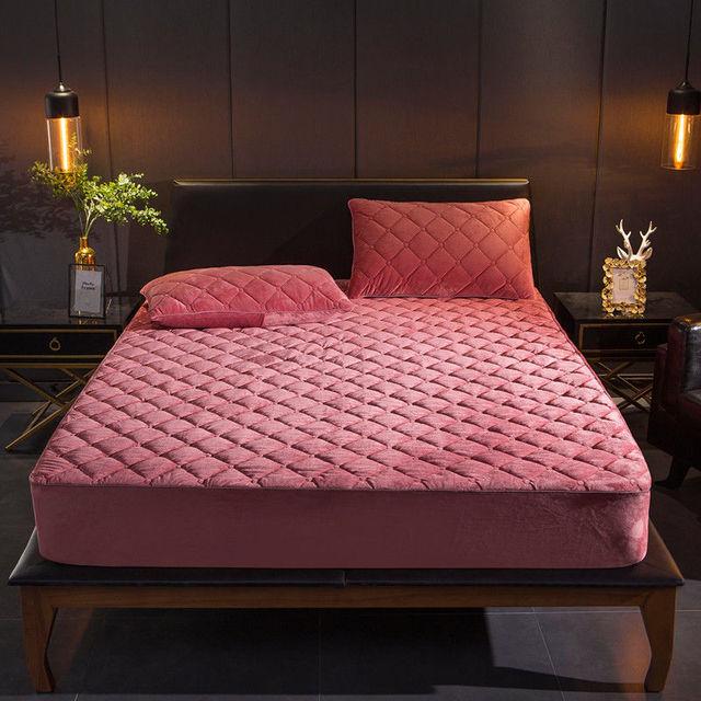 

Short Plush Thicken Quilted Mattress Cover King Queen Double Size Bed Protection Pad Soft Warm 90x190x15cm