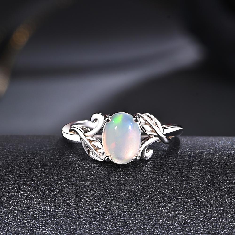Inel din argint sterling 925 cu design de frunze de copac, opal etiopian natural oval 6*8mm, bijuterie fină cu piatră prețioasă reală pentru femei, cadouri pentru propunere