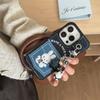 Denim Pocket Card Holder Case With Embroidered Rabbit IPhone 14 Pro Max 15 16 Soft TPU Shockproof Cover