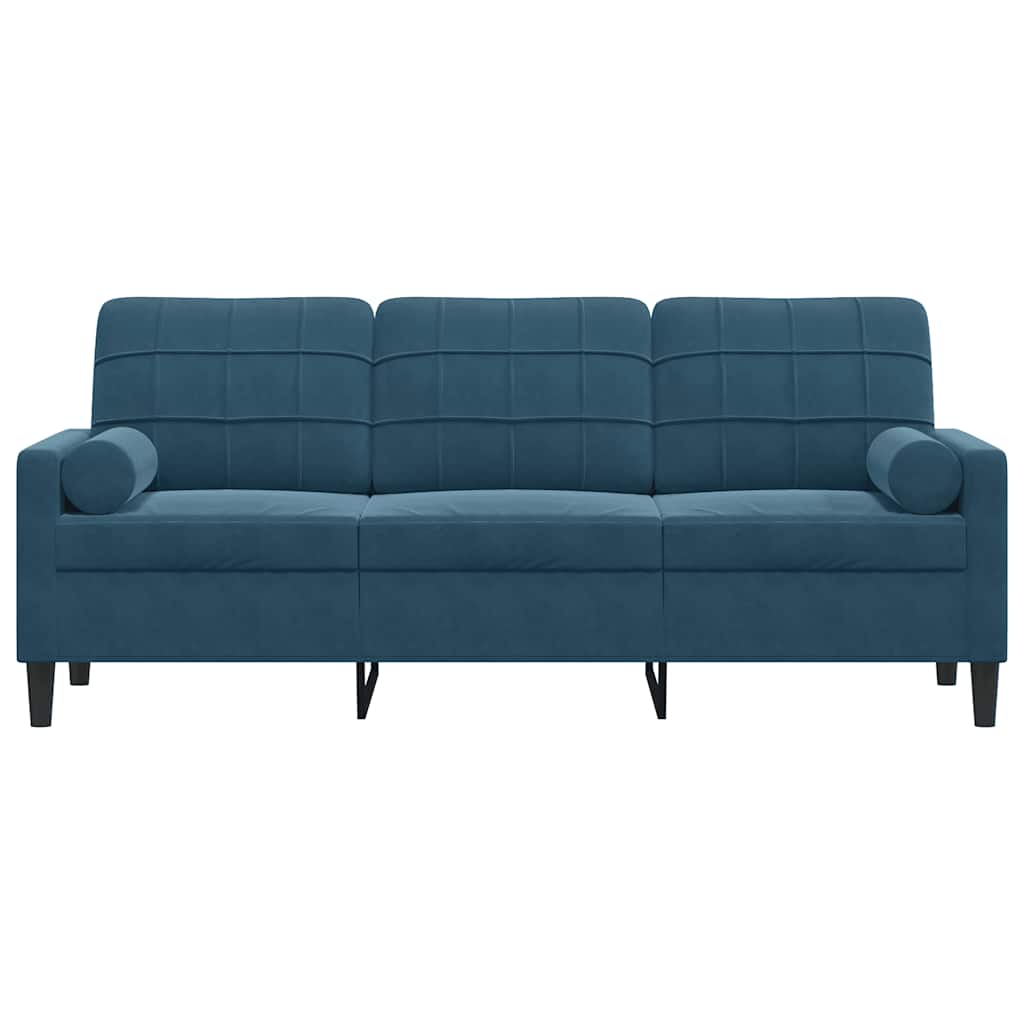 3 Seater Sofa with Decorative Cushions Blue 180 cm Velvet