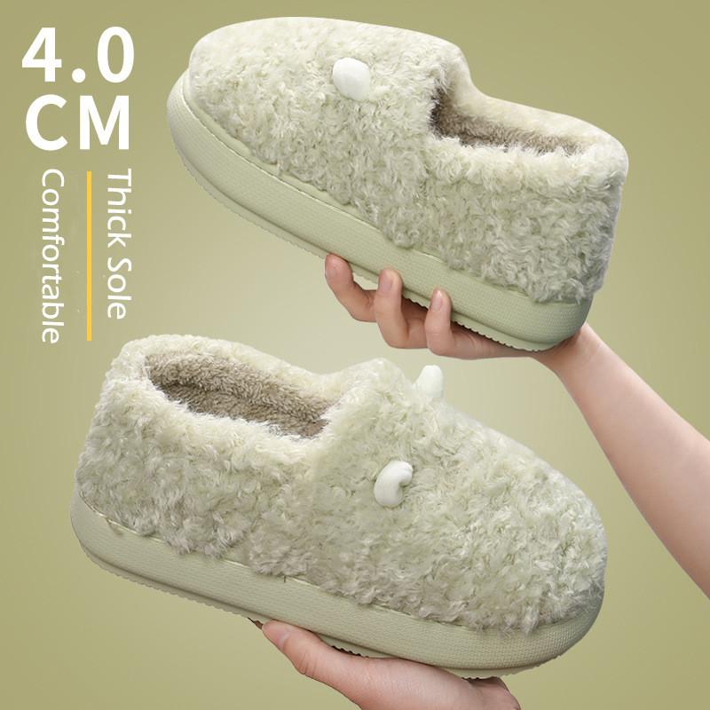 New Winter Slippers for Women Men Indoor Furry Warm Home Shoes Soft EVA Thick Sole Plush Women Couples Cute Platform Slides