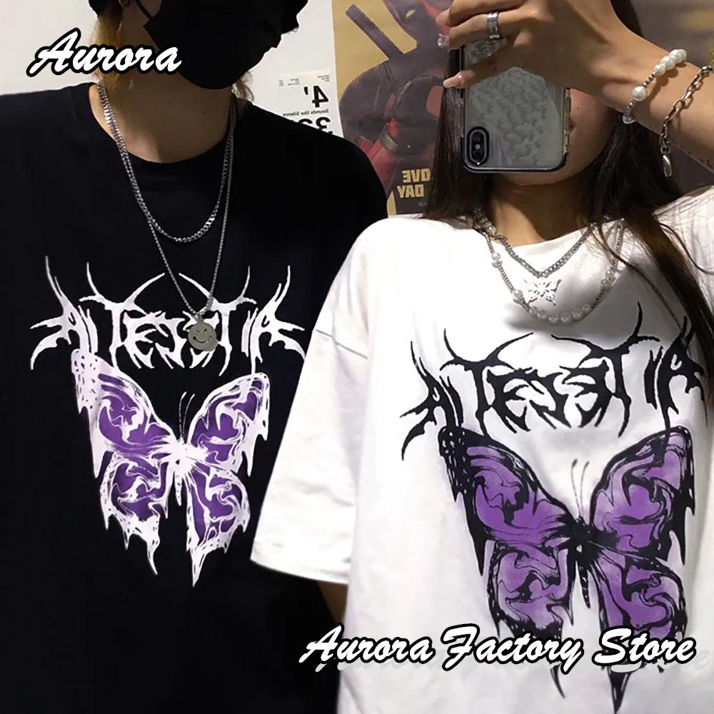Summer Men Cotton T-Shirt Purple Butterfly Graphic Tops Tees Male Fashion Clothing Tshirt Short Sleeve Harajuku Streetwear