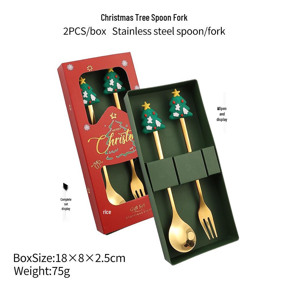 Christmas Tree Spoon & Fork Set – Santa Claus Holiday Gift