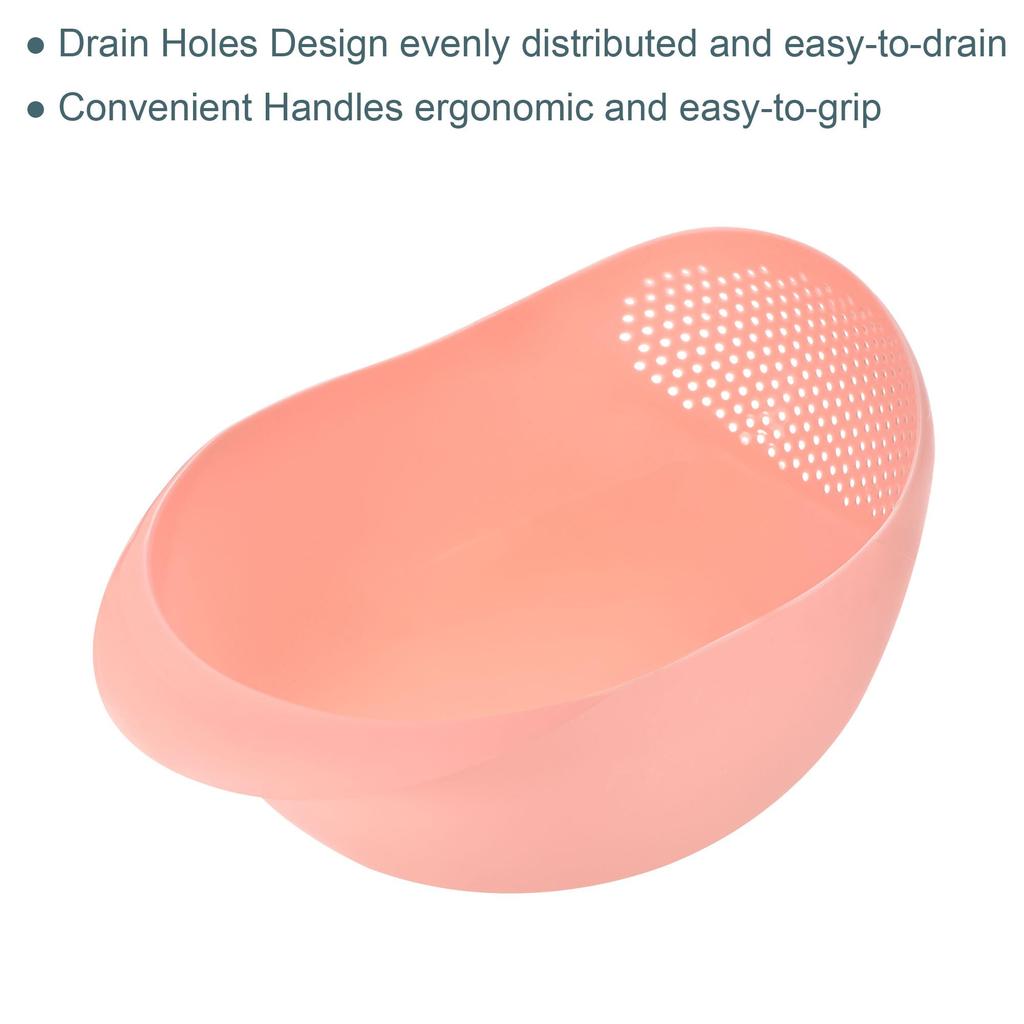 uxcell Rice Washing Colander, Rice Washer Colander, Fruit Washing Bowl, Multipurpose Plastic Fruit and Vegetable Drainer Basket Kitchen Gadget, Pink
