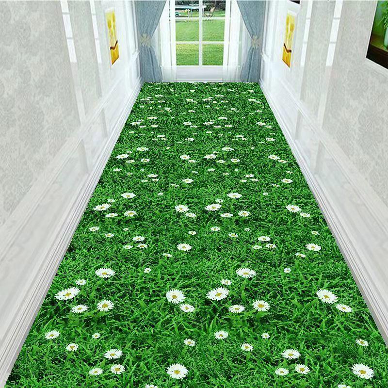 Green Leaf & Floral Design Moroccan Runner Mat - Soft, Non-Slip Polyester with Rubber Backing Perfect for Kitchen, Bathroom, and Hallway Entrances
