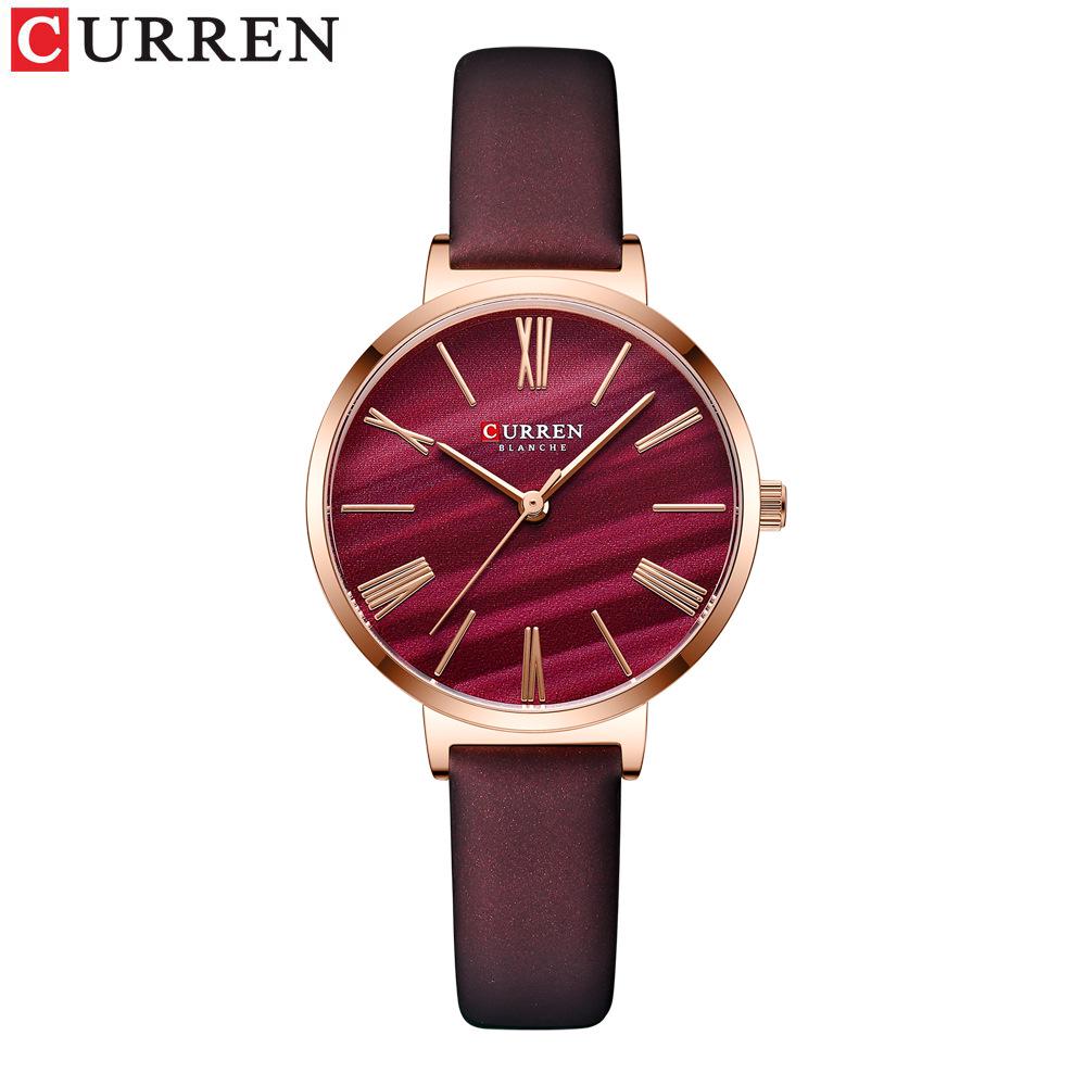 CURREN 9076 Женские ультратонкие водонепроницаемые часы с кожаным ремешком