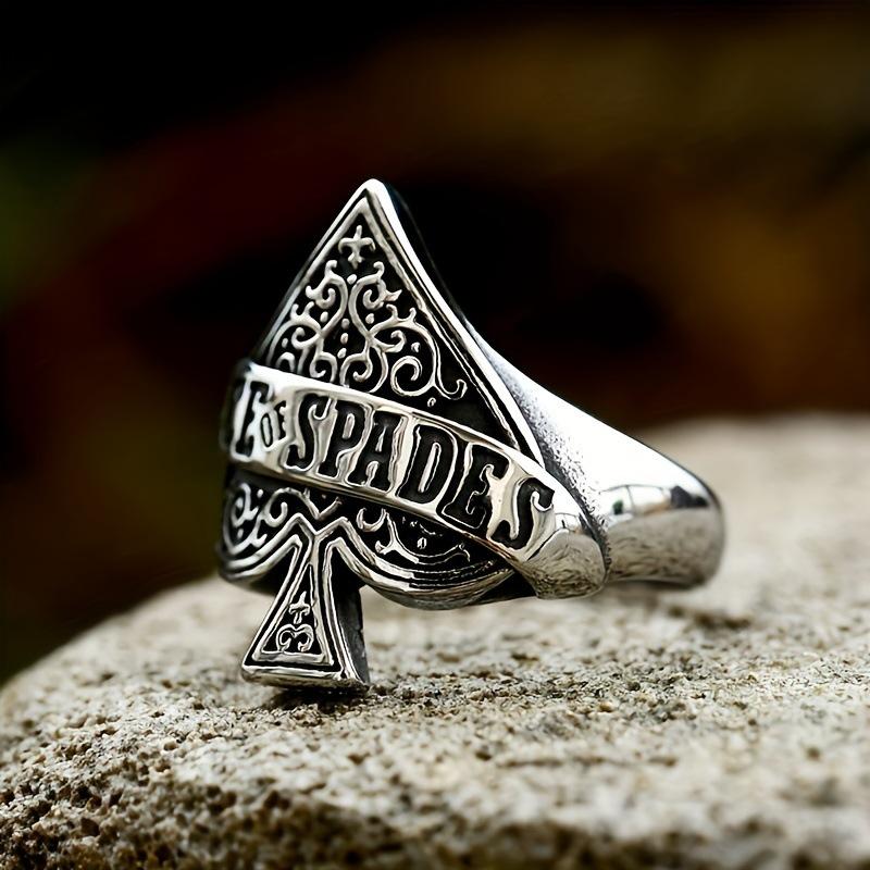 New Poker Spade Heart Men's Ring Retro Letter Hand Jewelry