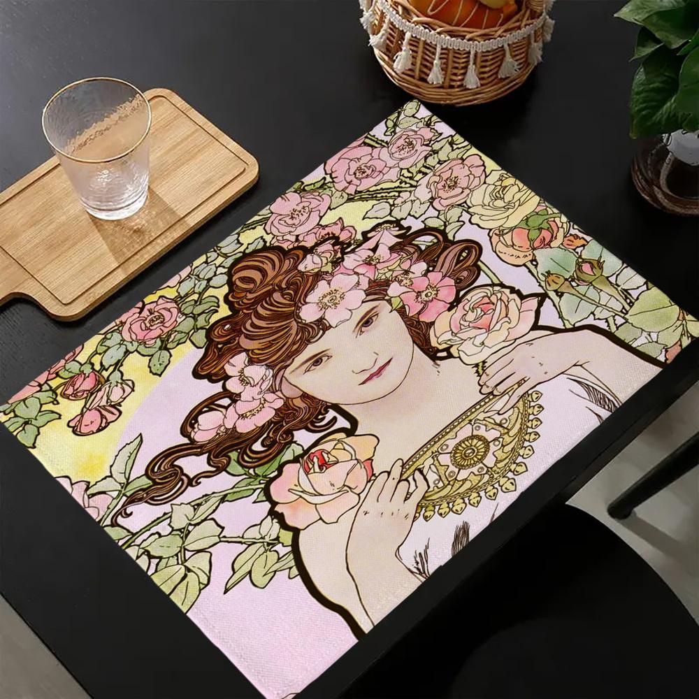 

Alphonse Mucha Table Mat Kitchen Decoration Placemat Table For Wedding Dining Accessories Table Mat 1pcs 30x45cm