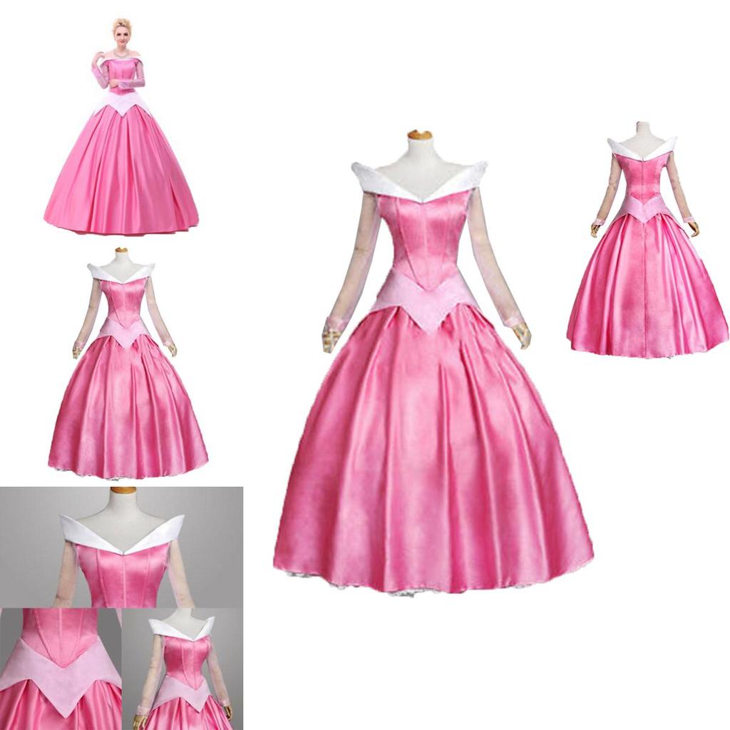 Enchanting Pink Sleeping Beauty Aurora Gown Costume For Women With Puff Sleeves