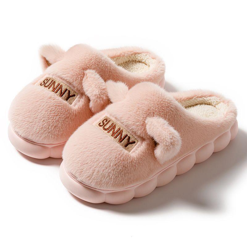 Winter-Außenbekleidung Damen treten auf Scheiße Baumwolle ziehen warm Indoor Haushalt Damen Baumwollpantoffeln Großhandel Englische Hasenohr-Baumwollpantoffeln