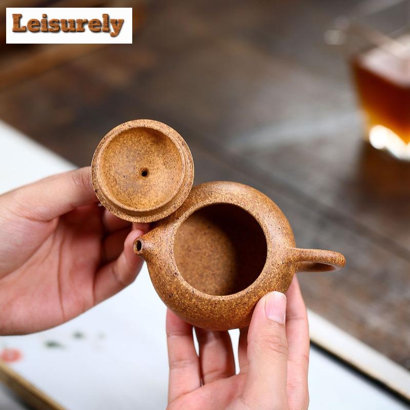 130ml Yixing Purple Clay Teapots Handmade Xishi Pot Raw Ore Hyperthermy Section Mud Tea Soaking Kettle With Filter Zisha Tea Set