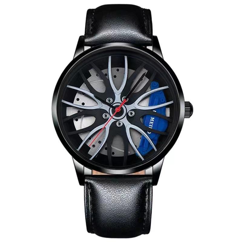 Watch Men'S Fashion Sports Personality Racing Wheel Black Steel Belt Quartz Watch Men'S