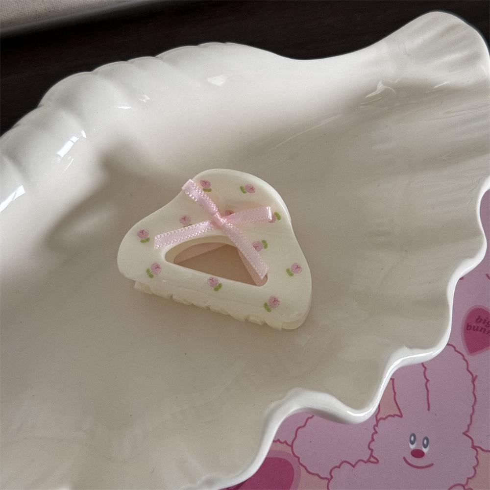 Small Floral Bow Hair Clip for Fine Hair - Perfect for Half-Up Hairstyles with a Shark Clip Design.