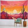 Cartoon Cactus Tapestry, Colorful Sunrise Scenery Wall Hanging Bedroom and Dormitory Decoration Kawaii Aesthetic Wall Decoration