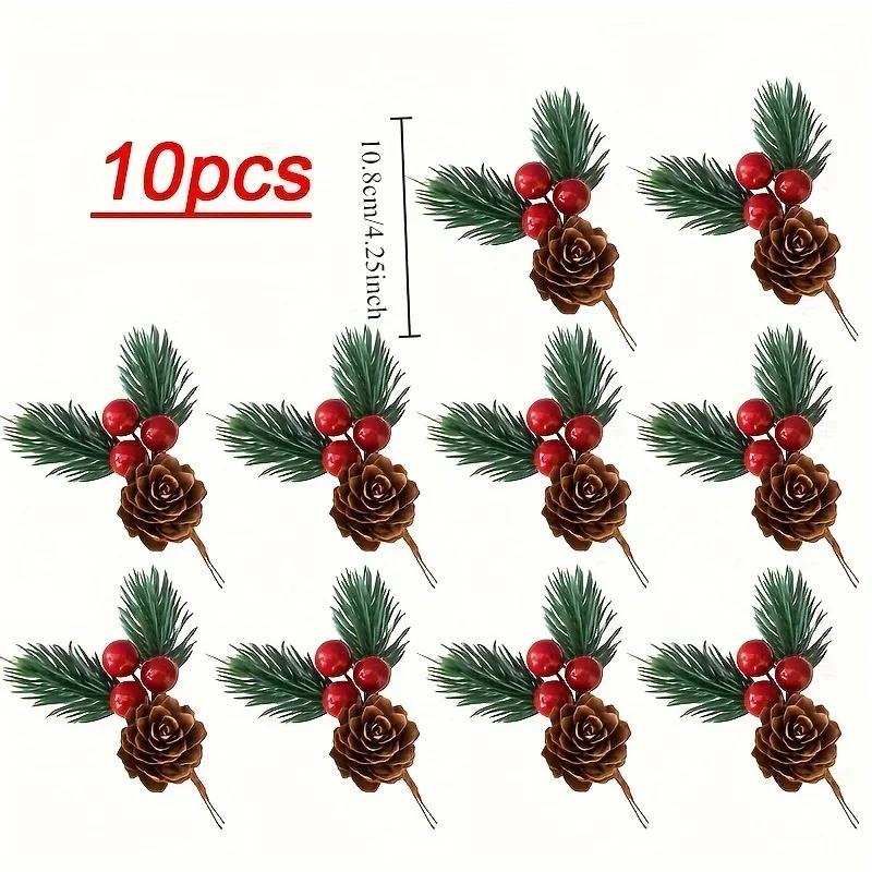 10er Set künstliche Tannenzapfen und rote Beeren - Perfekt für Weihnachtsbaumspitzen, Weihnachtsdekorationen und Bastelprojekte