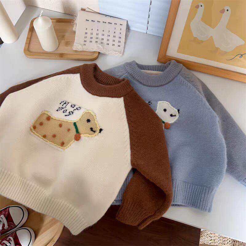 Boys Winter Thick Warm Cartoon Knit Sweater Stylish Pullover for Toddlers and Kids