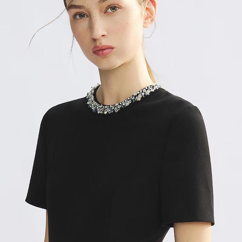 LANCY Focus Series Acetate Blend Waist-Cinching Elegant Midi Dress