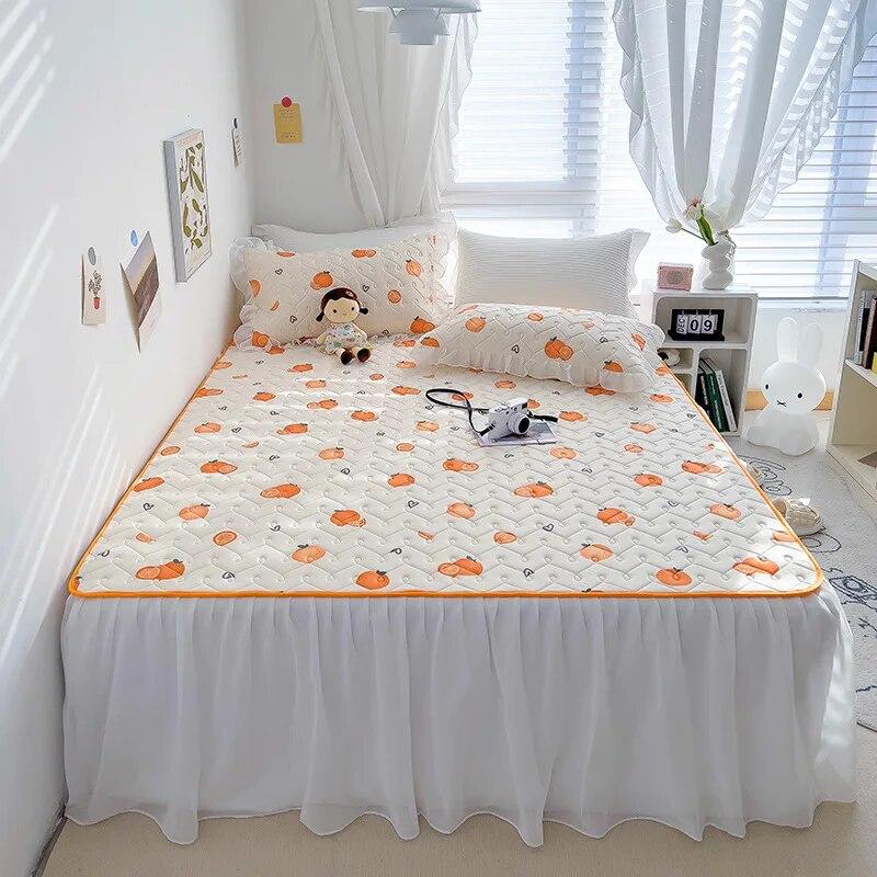 Textile de casă Cearșaf cu elastic Față de pernă Set 3 buc Așternut de pat Răcoros de vară Latex Cuvertură de pat Volan pentru pat Desene animate drăguțe Cearșaf pentru pat pentru copii