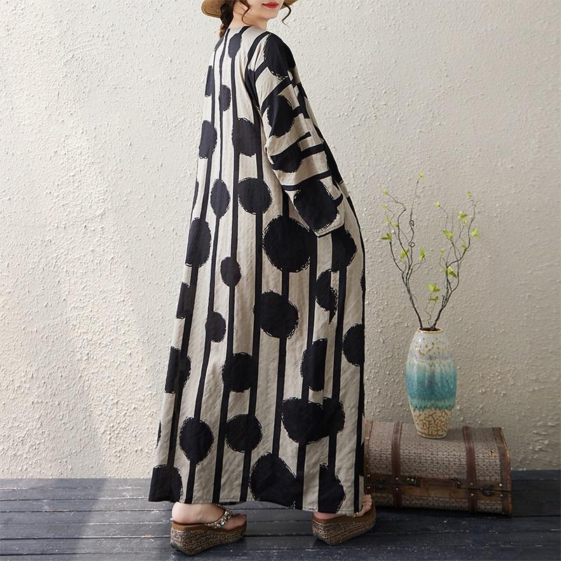Long Sleeve Plus Size Cotton Vintage New In Dresses for Women Casual Loose Maxi Spring Autumn Dress