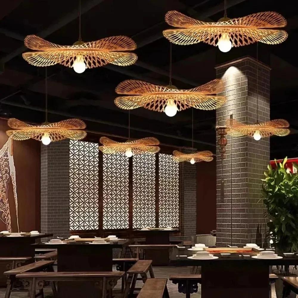 55CM Chandelier Teahouse Rattan Lamp Handmade Cafe Bar Garden Dining Room Bedroom Wicker Rattan Lighting Fixture