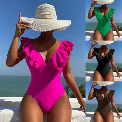 Traje de baño de cintura alta sexy para mujer, traje de baño de playa con escote en V y destellos ajustados, traje de baño de verano para mujer
