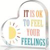 Mental Health Awareness Decor - Heart-Shaped Acrylic Sign with "It's Ok To Feel Your Feelings" Affirmation, Positive Psychology Poster for School Cou