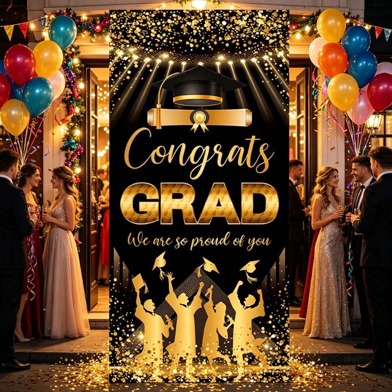 Polyester Graduation Flag 72.8X35.4Inch Graduation Backdrop Hanging Ornament For Festival Decoration Social Gathering