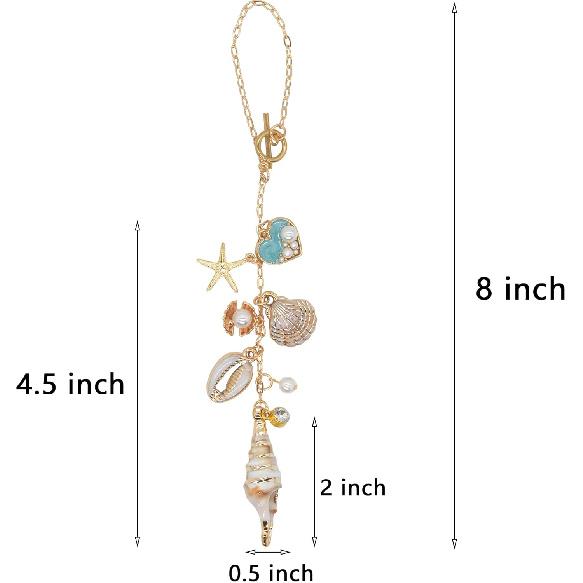 Gold Seashell Rear View Mirror Hanging Charm – Coastal Beach Hanging Charm, Boho Starfish Aesthetic Car Interior Accessory, Cute Car Ornament Gift