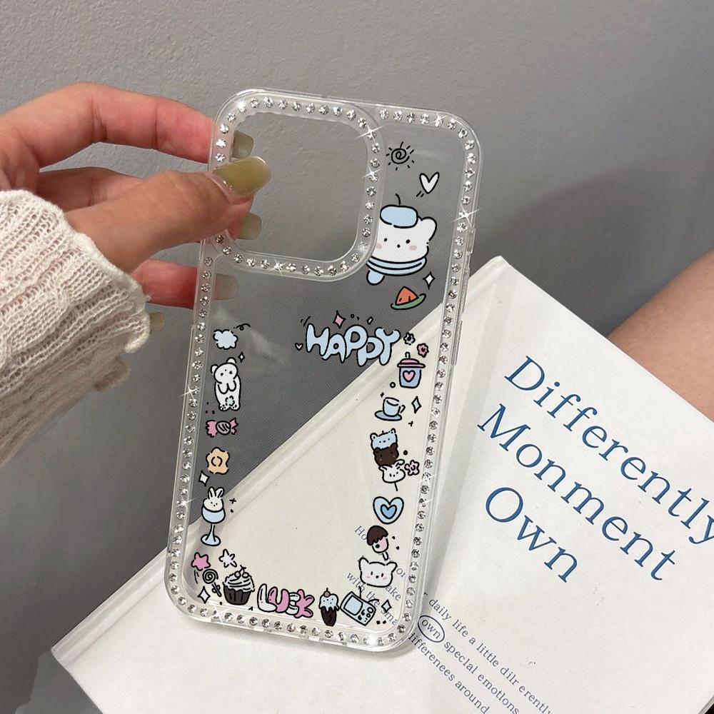 Bracelet Chain Phone Case For iPhone 17 16 15 13 14 for 17Air 17 12 14 16 Pro 17 14 16 Pro Max Sparking Diamond Cute Pattern Hard Cover With Lanyard