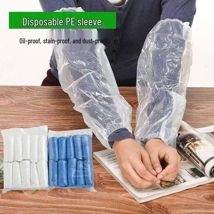 100PCS Waterproof Disposable Plastic Arm Sleeves - Thickened Stain-Proof Covers for Kitchen, Home, and Work. 50 pcs per pack