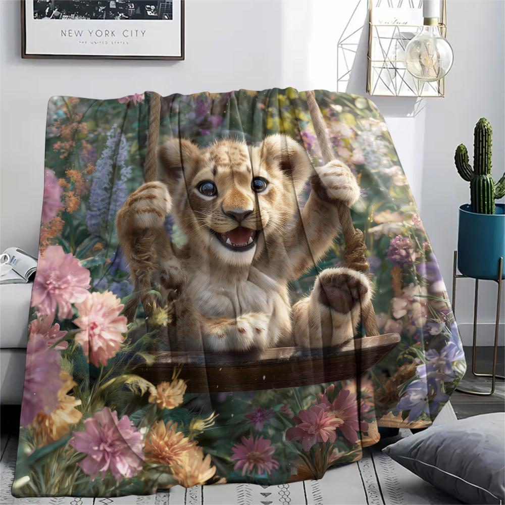 Little Lion pattern Flannel Blanket, High quality Comfortable for All Seasons, Home Decor, Warmth and Comfort, Perfect for Gifts.