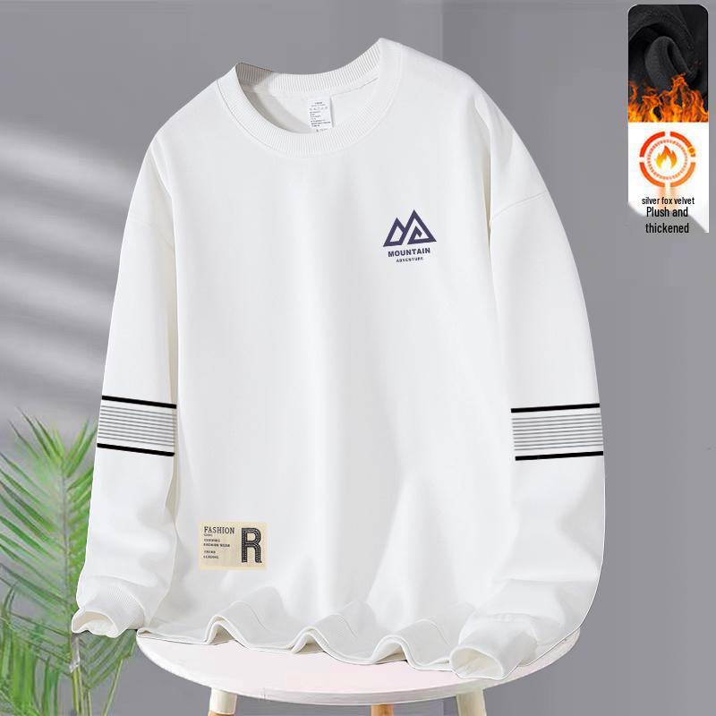 Men's Casual Loose Fit Round Neck Plus Velvet Pullover Hoodie - Autumn Winter Long Sleeve Base Layer Top