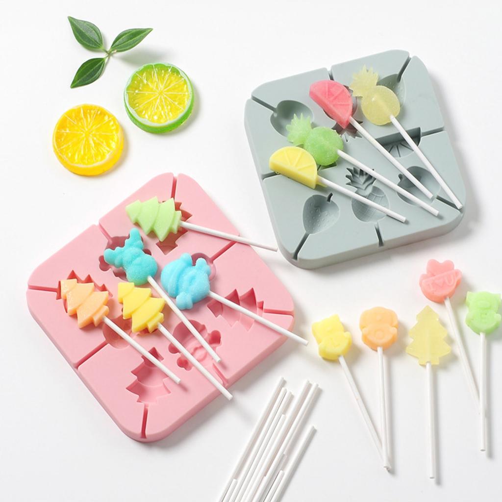 Silicone Fruit Shape Lollipop Mold Soft Safe Animal Fruit Party Cake Shape Fondant Mold Making Lollipop Chocolate Candy Mold