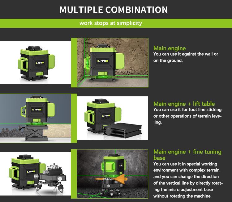 LFINE4D 16-Line 3D12-Line Green Light Laser Level Projector