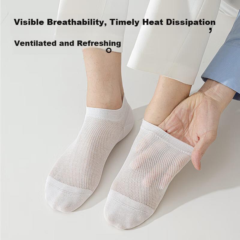 BOPRUIEY Men's Summer Mesh Mulberry Silk Short Socks Thin Boat Socks Solid Color Seamless Deodorant 6 Pairs