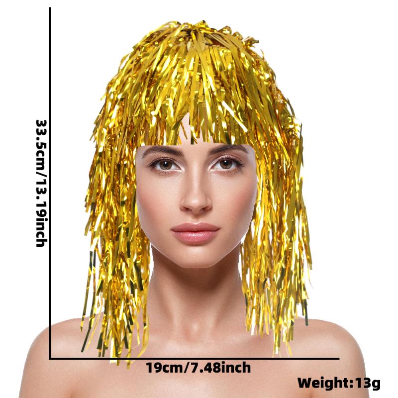 Glittrig Tinselperuk Metallisk Maskeraddräkt Discohatt Folie Tinselperuker För Vuxna Utklädningsfest För Fotorekvisita Cosplay-tillbehör