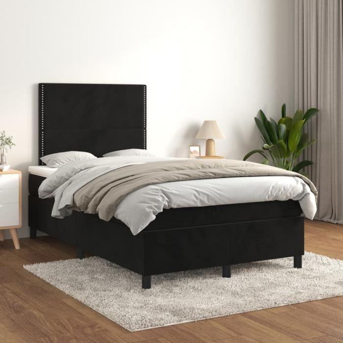 3142955 vidaXL Lit à sommier tapissier avec matelas Noir 120x200 cm Velours