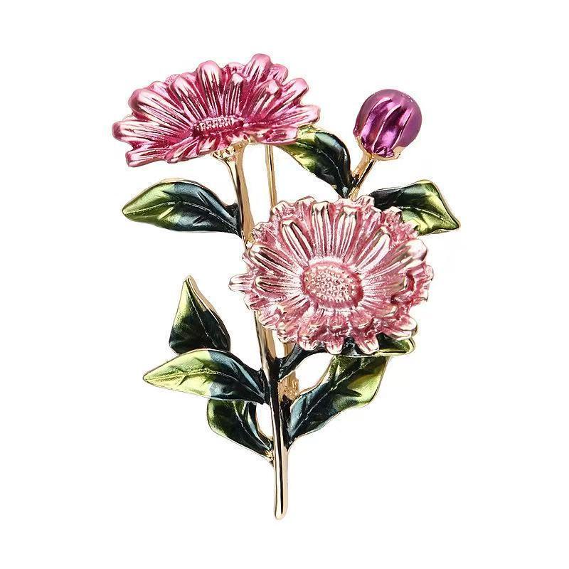 Flower Metal Brooches For Women Cute Romantic Colorful Alloy Crysal Plant Brooch Pin Party Birthday Jewelry