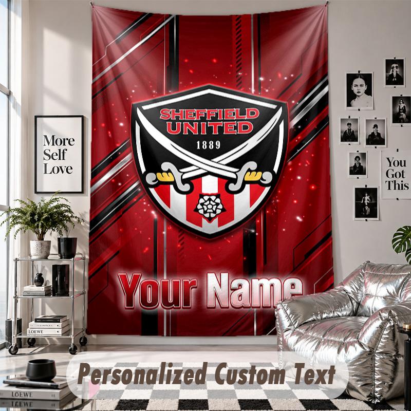 Wall Hanging Tapestry With Custom Name & Text, Sheffield United FC Decorative Tapestry For Bedroom