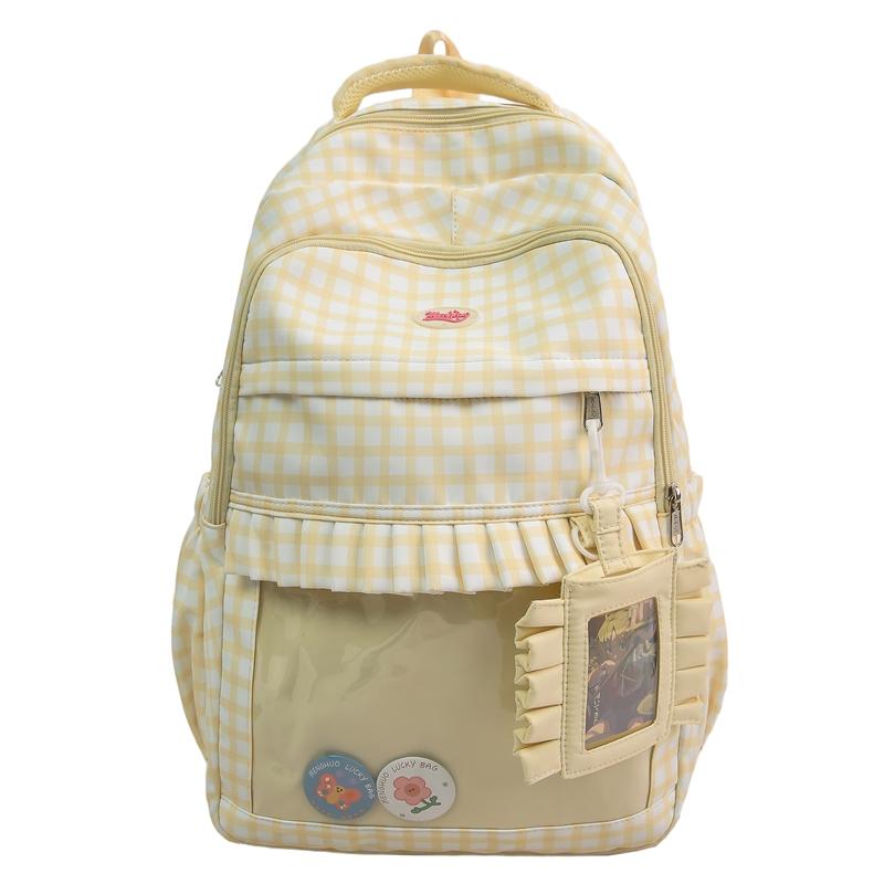 Girls Plaid Backpack Junior High School Student Schoolbag Children Large Capacity Backpack