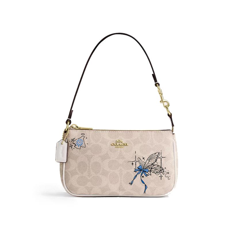 

COACH shoulder bag [Customized bag] Nolita 19 classic presbyopia zipper trendy and versatile hand-painted artificial leather small size blue butterfly синій