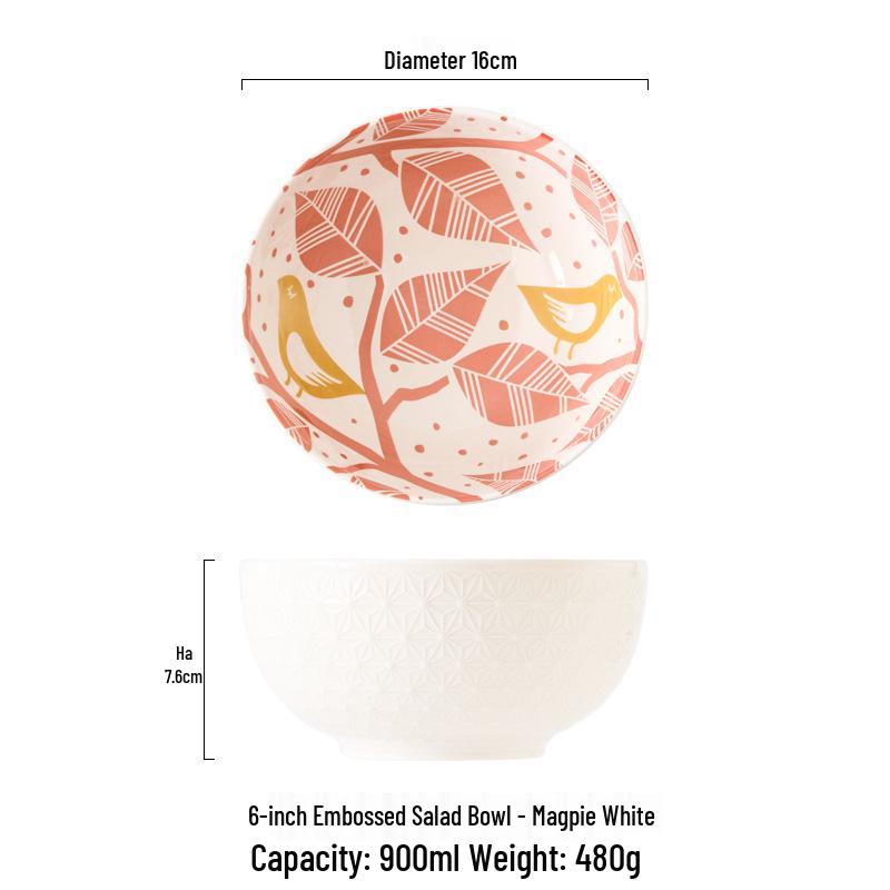 6-inch European Style Underglaze Ceramic Bowl for Salad, Soup, Rice, or Instant Noodles - Free Shipping
