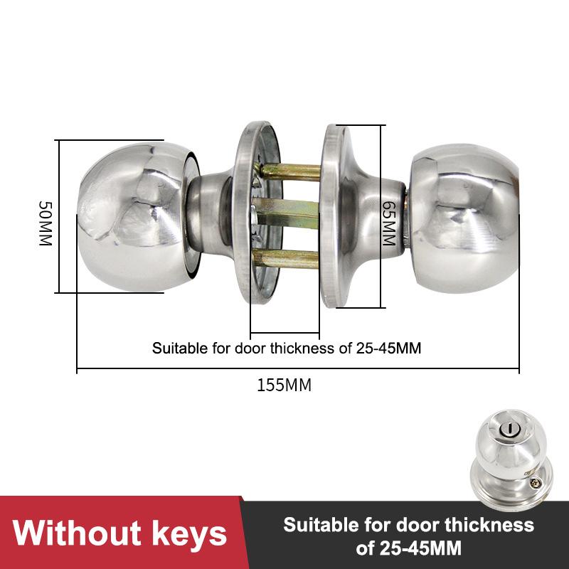 Stainless Steel Round Keyless Bathroom Door Handle With Lock And Keys Knobs Room Accessories Metal Rotation For Bedrooms Knobset