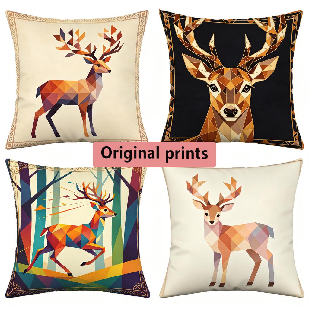 Geometric Deer Print Square Throw Pillow Cases Pattern Cushion Cover Suitable For Sofa Bedroom Car Pillow Cover