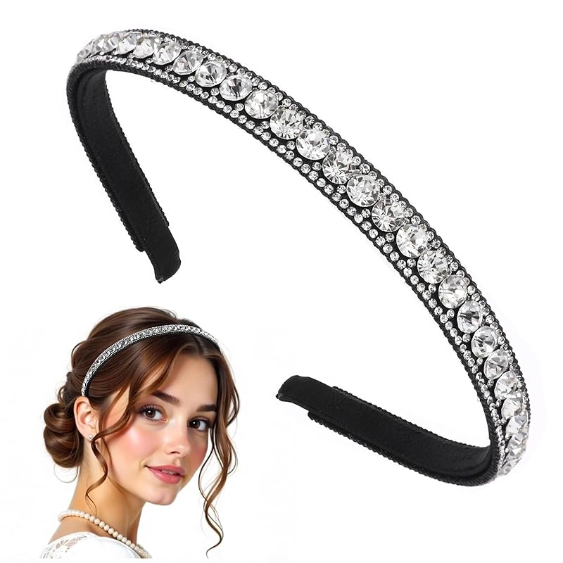 Giantree Black Rhinestone Headbands, Non-Slip Rhinestone Headbands for Women, Fashion Sparkle Crystal Rhinestone Headbands, Black Velvet Headband белый